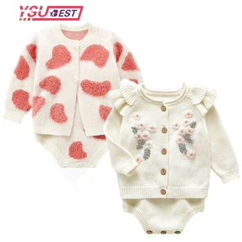 2020 Baby Clohting Plesti Set Jeseni Mode Dojencek Dekliška Oblačila Z Dolgimi Rokavi Plesti Pulover+ Romper Določa Otroci Otroški Pulover Set