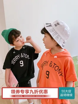 Fantje korejski Hooded Kratka Sleeved Kit Lep Dojenček, Otrok Poletje 2020 nian Poletje Novo Zahodni Slog otroška Oblačila Tide