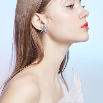 Fishstar oblikovalec 925 srebro modra bela uhani nakit za ženske modni obletnico poroke darilo dame izključno oe796