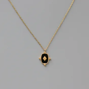 Francoski retro Baročno mini beaded kvadratnih ogrlica clavicle verige titana jekla, prevlečen z 18k zlato