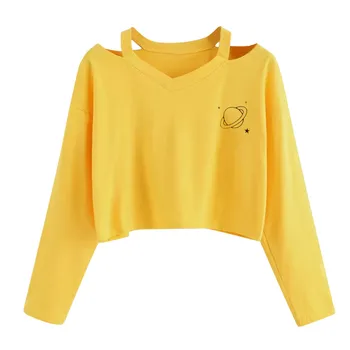 Moda za Ženske srajce 2019 Priložnostne Planet Natisnjeni Dolg Rokav korejski Oblačila Vrh Bluzo Majica Telovadnice Vrhovi Ženski