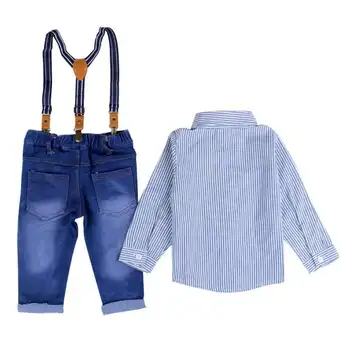 Pomlad Otrok Kompleti Oblačil Baby Boy Suspender Gentlement Obleke, Kombinezoni Kavbojke+ Prugasta Popolna Majica 2pcs
