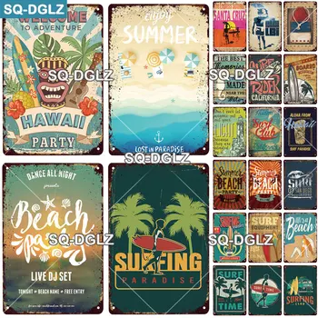 [SQ-DGLZ] Beach Party Kovinski Znak Letnik Plošče, Plošče Dekor Za Bar Doma Stenski Dekor Poletje Stranka Tin Prijavite Havajih Plakat