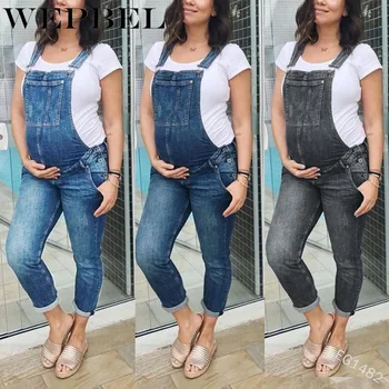 WEPBEL Žensk, Porodniškega Kombinezon Noseča Ženska Dolge Hlače Priložnostne Denim Jumpsuit Moda Nosečnosti Oblačila Mama Jeans hlače, Hlače z Oprsnikom