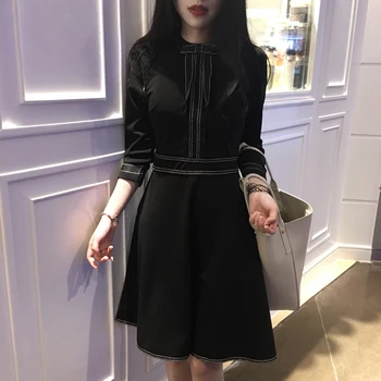 Ženske obleka 2020 jeseni novi retro Hepburn slog majhno črno obleko majhne obleko visoko pasu slim slim obleka ženske